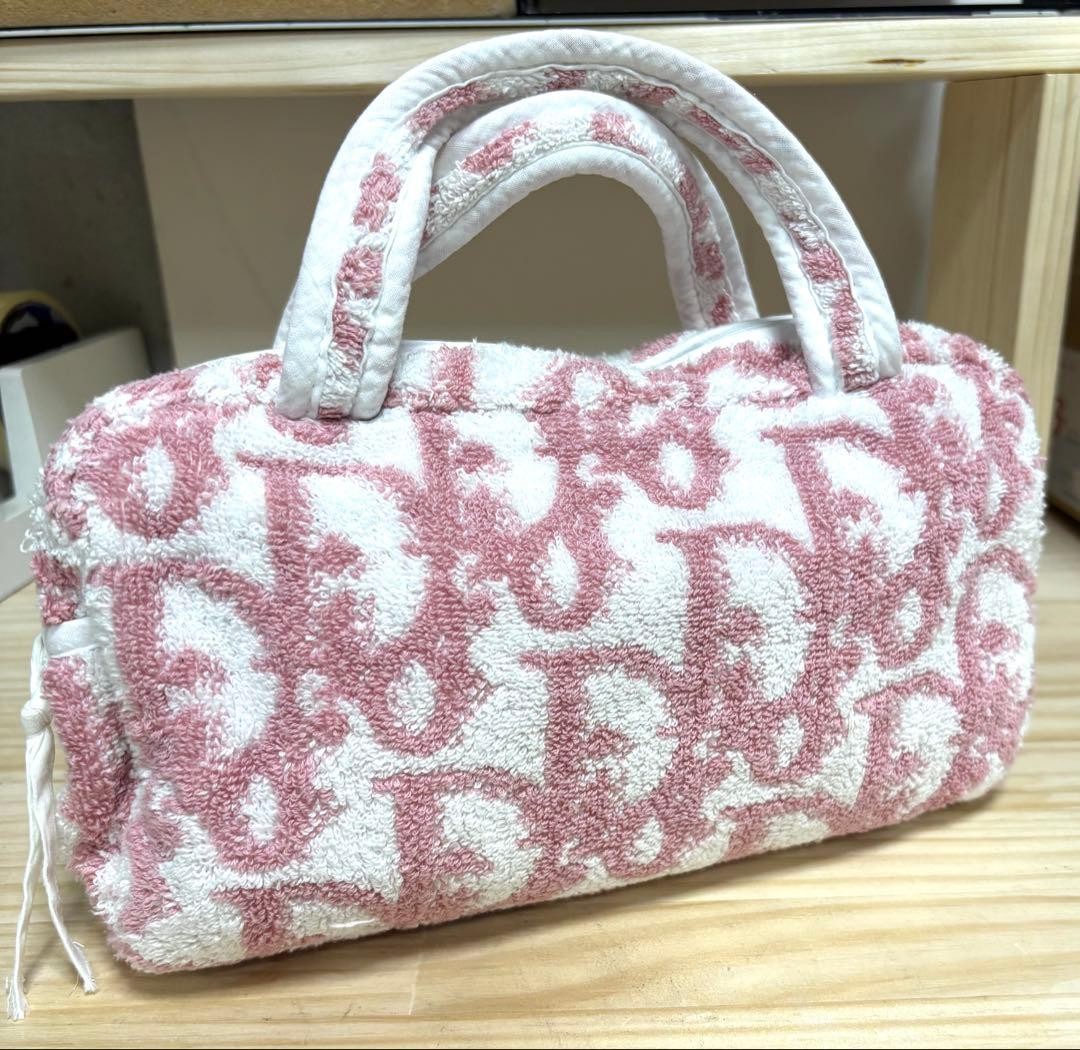 Christian Dior Handbag Terry Cloth Pink White Trotter Pocket Women's Authentic thumbnail 19