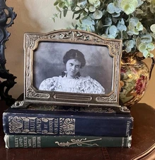 Art Nouveau Metal Picture Frame with Floral and Woman Design 5x7 inch Photo 