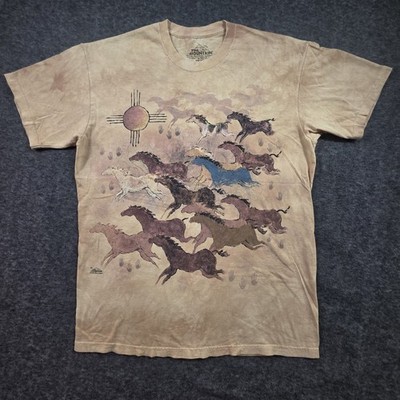 Vintage The Mountain Shirt Men L Y2K Ginny Hogan Southwest Horses Yellow Tie Dye