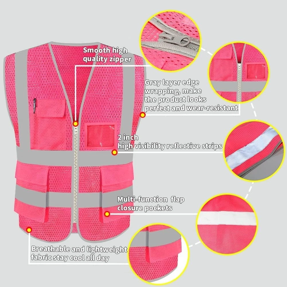 HYCOPROT High Visibility Mesh Safety Reflective Vest with Pockets and Zipper,... image 5