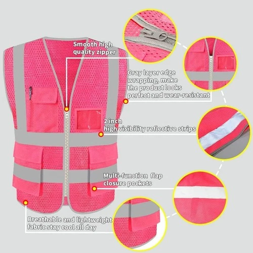 HYCOPROT High Visibility Mesh Safety Reflective Vest with Pockets and Zipper,... image 5