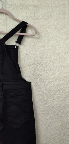 H M Women Jumpsuit 4 Black Cotton Blend Sleeveless Zip Up Overall Denim Pants - Picture 13 of 18