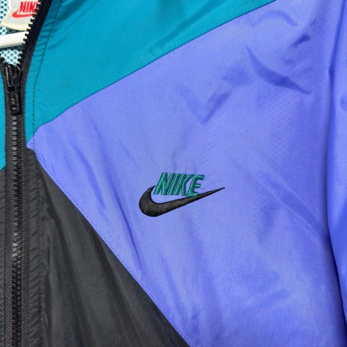 Vintage 80er Nike Colorblock Windbreaker 1/4-Reißverschluss schwarz türkis lila Unisex Erwachsene Large - Bild 2 von 7