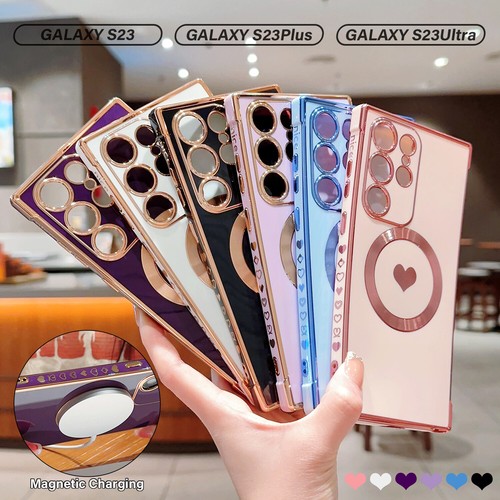 Mag safe Case For Samsung Galaxy S23 S22 S21 S20FE Cute Heart Plating Cover Slim - Picture 2 of 29
