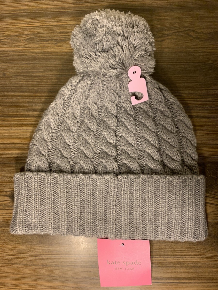 Kate Spade New York Heather Gray Cable Knit Pom Beanie MSRP  display picture 2