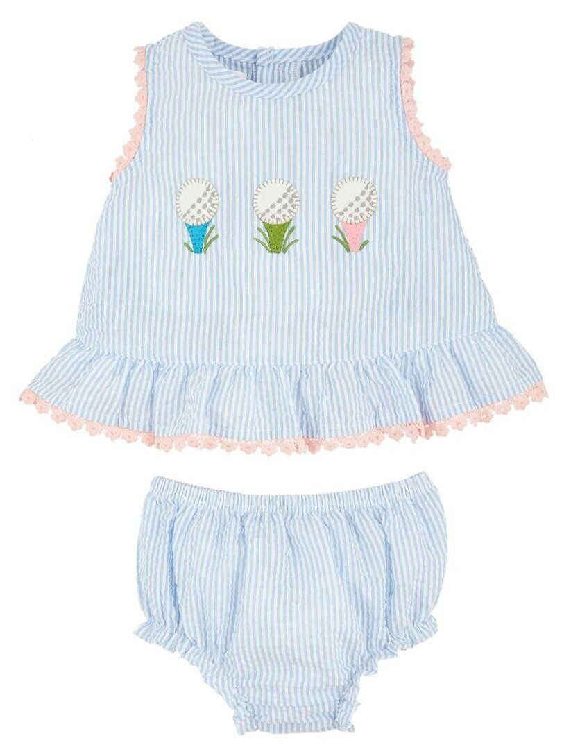 Mud Pie Baby Girl Seersucker Golf Pinafore & Bloomer Set Size 9-12 Month NEW