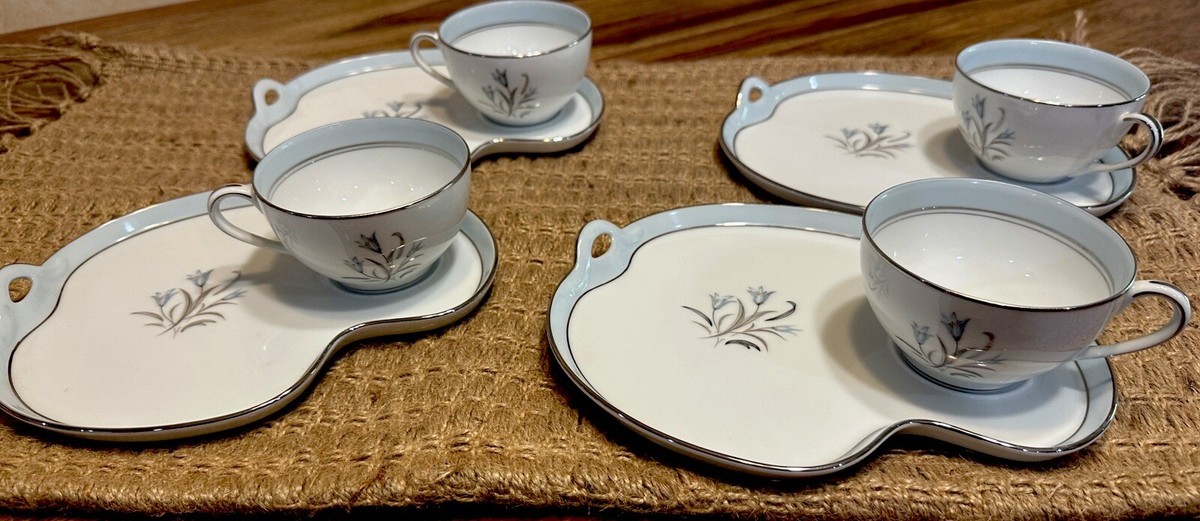 4 Sets Vintage Noritake BLUEBELL Snack Set Plates & Cups China EUC