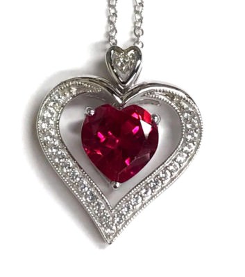 Sterling Silber 925 erhöhter rosa Turmalin - CZ Pave Heiligenschein Herz Liebe Halskette