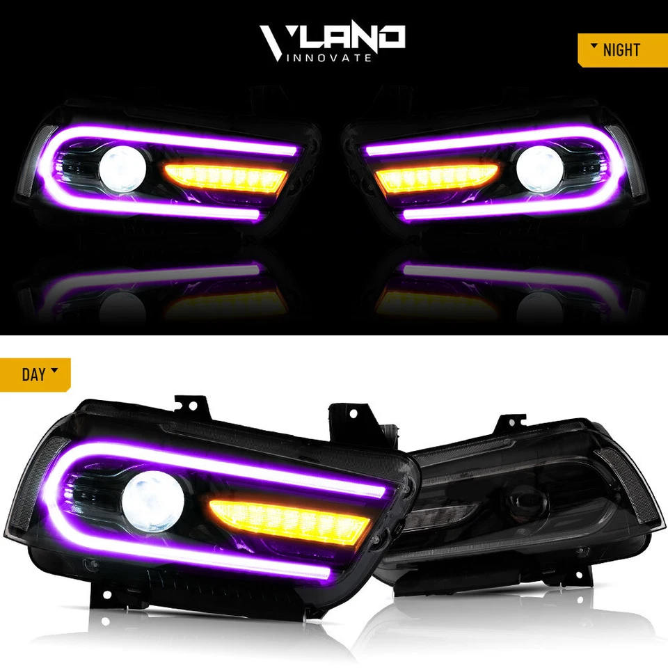 RGB Version For Dodge Charger 2011-2014 Vland LED Headlights With Sequential - Image 3 of 4