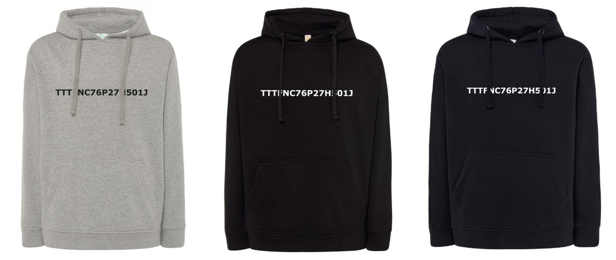 FELPA PERSONALIZZATA CODICE FISCALE COME TOTTI 80% COTONE 20