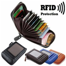 Men's Women's Zipper Leather Wallet RFID Blocking ID Credit Card Holder Wallet