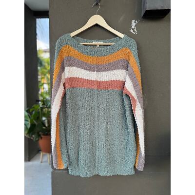 Listicle Large Rainbow Multicolor Striped Pullover Oversized Chunky Knit  Sweater