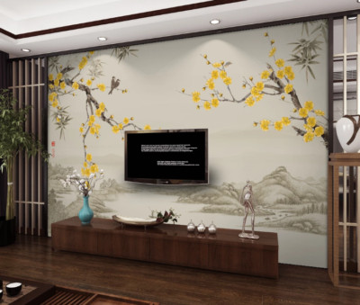 3D Yellow Flower Branch 12020NA Wallpaper Wall Mural Removable Self-adhesive Fay