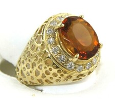 Natural Oval Orange Citrine  Diamond Halo Solitaire Ring 14K Yellow Gold 4.65Ct