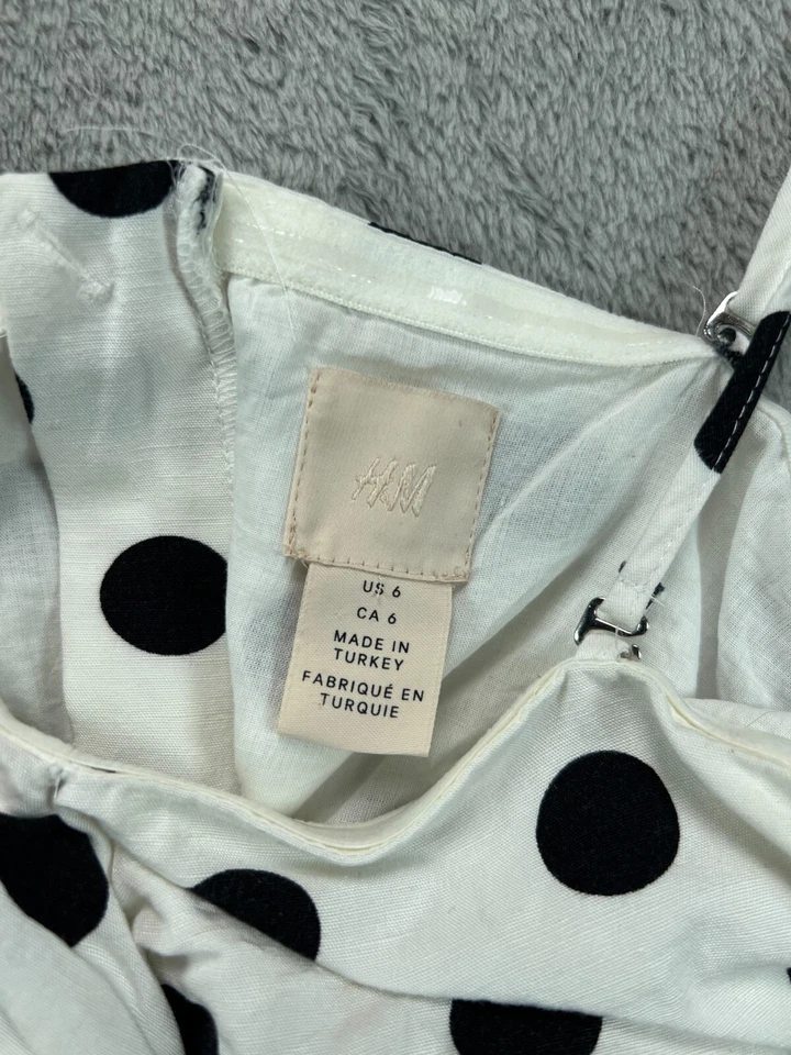 H&M Crop Top Bandeau Womens 6 White Black Polka Dot Twist One Ruffle Sleeve - Image 3 of 4