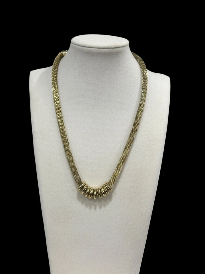 Anne Klein Necklace Gold Tone Mesh Chain and Ring Necklace 16-18” Long Signed - Image 2 of 4