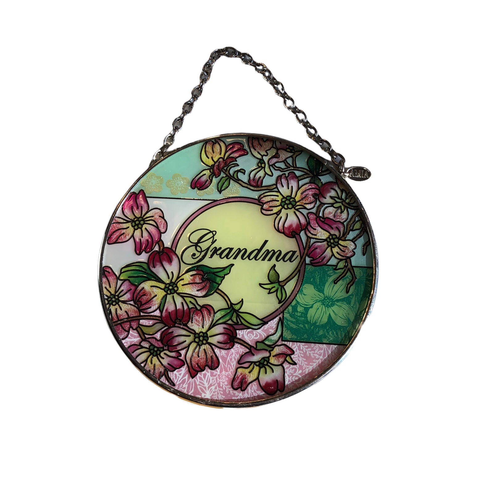 Amia Suncatcher Grandma Orchid Floral Design Flowers Round 4.5" Silver