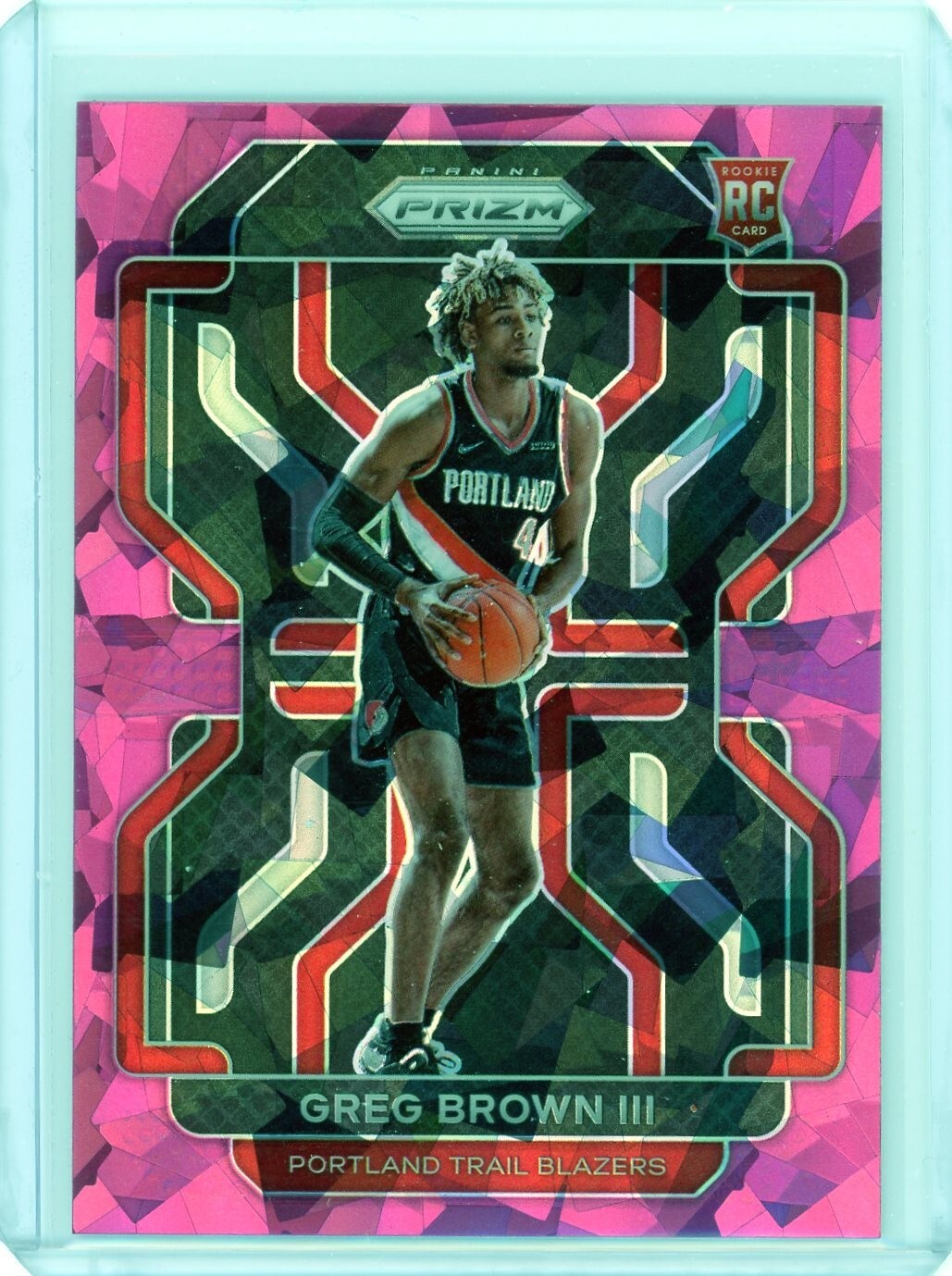2021-22 Panini Prizm Greg Brown III Pink Ice Prizm RC #291 Trail Blazers