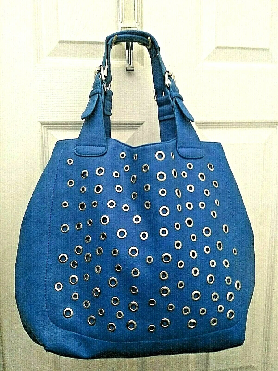 V Couture (Vegan) By Kooba Purse Large Blue Silver Grommet Tote