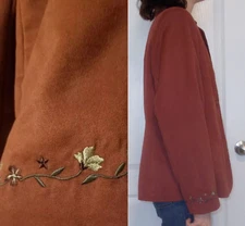 Travis Ayers Embroidered Jacket 14 Faux Suede, 3 Buttons, Lined, Graceful Drape