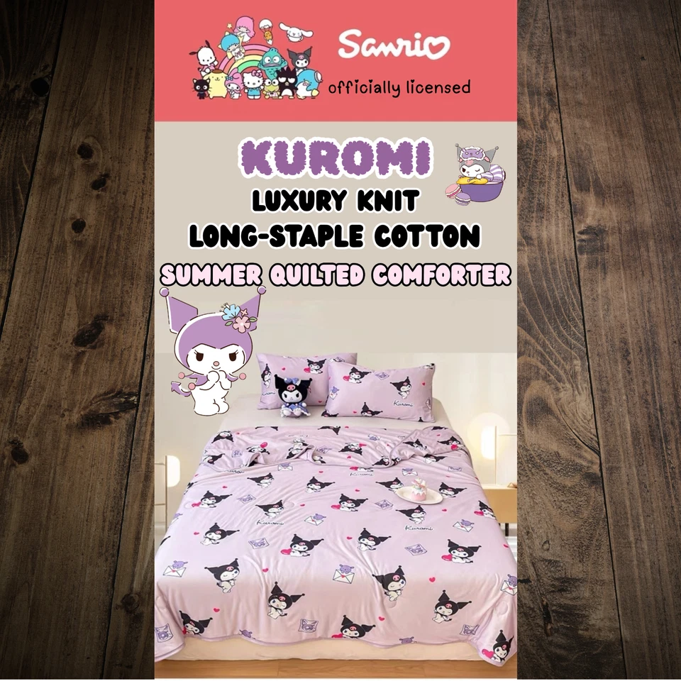Edredom Sanrio Kuromi completo/rainha genuíno leve longo grampo colcha de algodão - Imagem 2 de 4