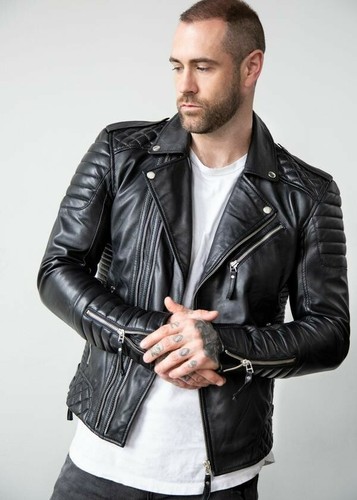 Compre Chaqueta de biker de cuero real negro acolchado para hombre talla S  online en Bolivia. 185204367628