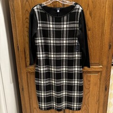 NEW With Tags CHAPS Women’s Black & White Plaid Knit Dress 3/4 Sleeve Size Large