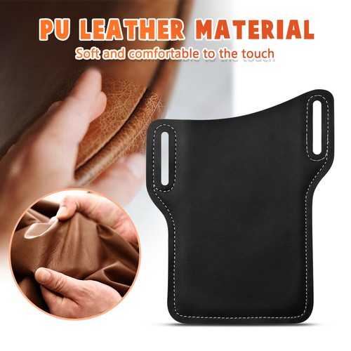 Men Vertical PU Leather Pouch with Waist Belt Loop Cell Phone Holster Wallet Bag - Picture 15 of 42