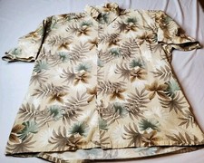 Pierre Cardin Hawaiian Shirt Mens XL Short Sleeve Button Up Beige Palms 26x28