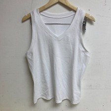 DSG Women's Performance Striped Rib V-Neck Tank Top Pure White DAW22103WP New