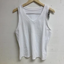 DSG Women's Performance Striped Rib V-Neck Tank Top Pure White DAW22103WP New