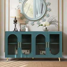 Accent Sideboard Buffet Cabinet with 4 Glass Doors and Adjustable Shelves