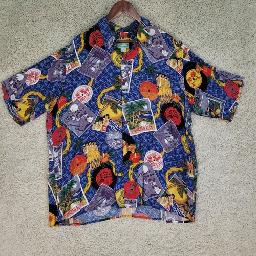 Reyn Spooner Hawaiian Shirt Mens Size Large Rayon Vacation Destination Postcards - Picture 2 of 9