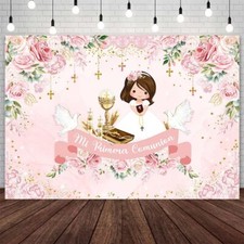 7x5ft Baptism Backdrop for Girl Mi Primera Comunion Party Decorations God Ble...