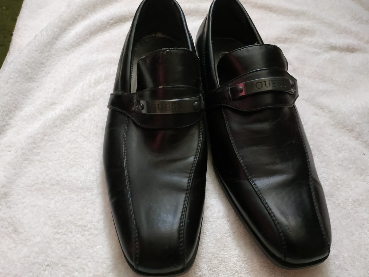 Guess Logo Black Leather Slip On Dress Loafers Shoes Men