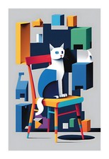 1970s Cubist Cat Sureal Art Print j4