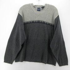 VINTAGE Gap Sweater Men Medium Gray Pullover Nordic Fair Isle Colorblock Y2K