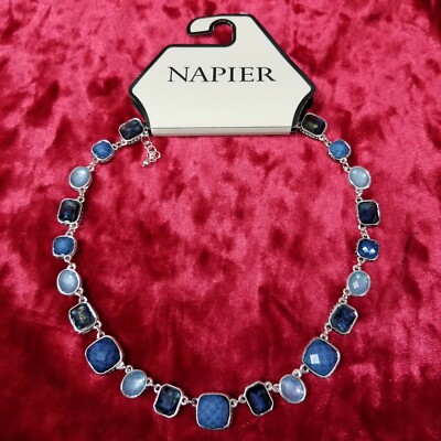 Napier Shades of Faux Blue Stones Silver Tone 16''-19'' Necklace New With Tags
