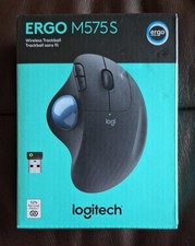 Logitech ERGO M575S Wireless Ergonomic Trackball Mouse, Black w/Blue Ball, New