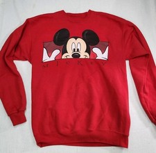 Disney Store Mickey Mouse Sweatshirt Red Small Vintage 90s Mens Sweater USA Made