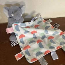 Taggies Gray Elephant Lovey Security Blanket with Sensory Tags 8 x 8 CLEAN