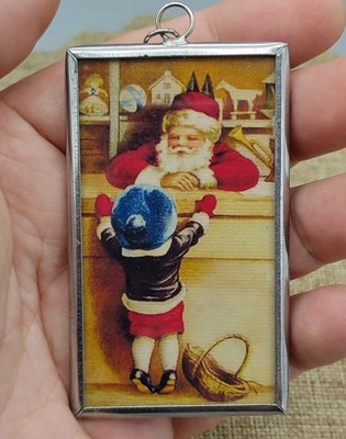 Antique Handmade Silver Toned Santa Shop Kid Christmas ''Santa I Can Explain!'' 3''