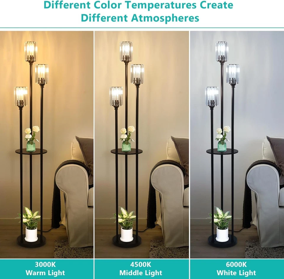 Crystal Floor Lamp with Shelves, 3-Light Modern Tall Lamp for Living Room - Image 3 of 4