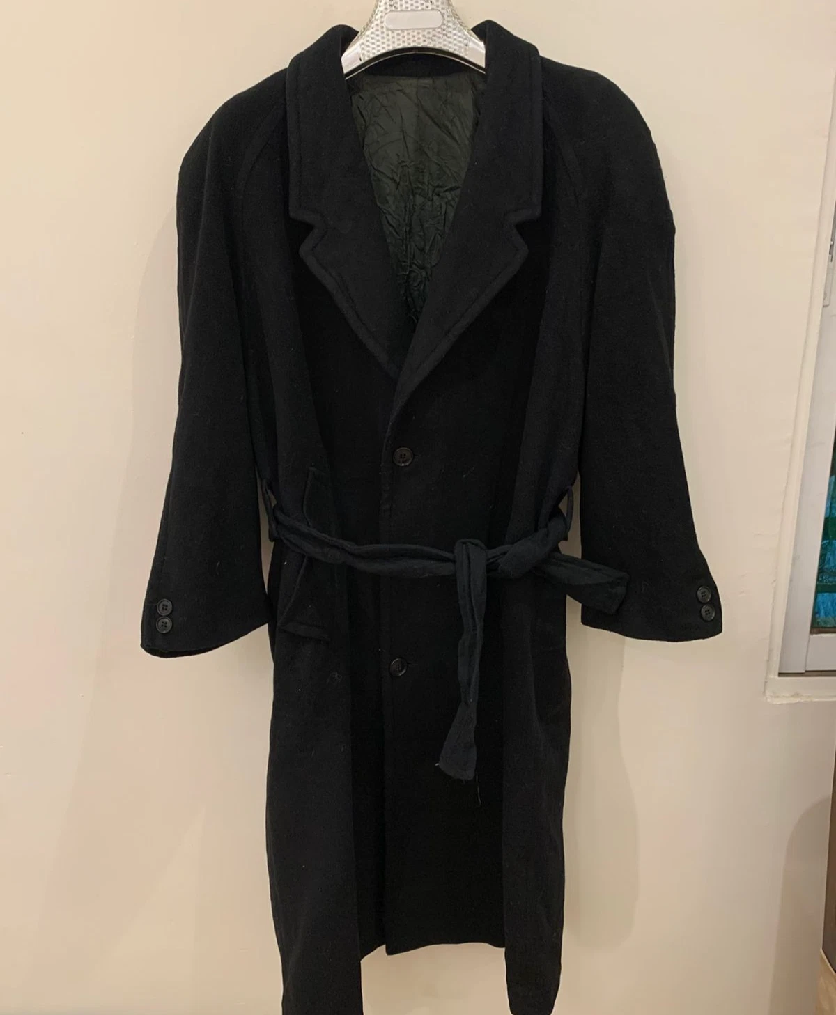 Vintage Olympia wool Cashmere blend black belted classic over coat 48R 48S XL