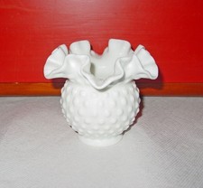 Vintage Fenton Hobnail Milk Glass Ruffled Top...