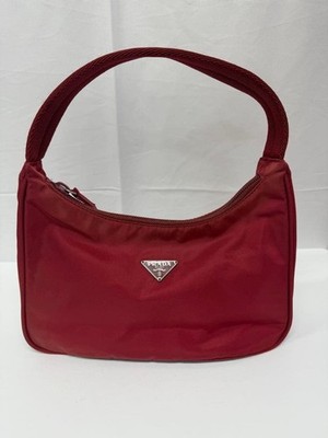 Authentische Vintage PRADA Tessuto Nylon Mini Schulter Handtasche rot