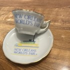 New Orleans World’s Fair Mini 2 oz Porcelain Tea Cup & Saucer Set White Gold — photo 2