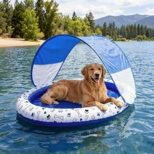 Dog Pool Float with Canopy 57'' X 39'' Inflatable Dog Water Raft for Lake Pet Sw
