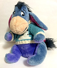 Vintage Disney Winnie the Pooh Eeyore Snowman Knit Sweater Bean Bag Plush 7" EC
