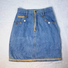 Vintage Y2K Bonjour Denim Mini Skirt Light Wash Rope Trim Button Sz 16 27W